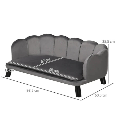 Rootz Dog Sofa with Backrest - Pet Sofa with Wooden Legs - Dog Bed - Soft Cover - Cat Sofa - Dark Gray - 98.5x60.5x35.5 cm