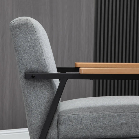 Rootz Accent Chair In Scandi Design - Recliner - Accent Chair - Linen Look - Rubber Wood - Gray + Black + Brown - 64.5L x 70W x 83.5H cm