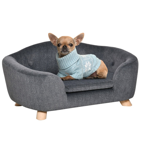 Rootz Pet Sofa - Hondenmat - Hondenbed - Hondensofa - Hondensofa - Kattensofa met Kussen - Achterzak - Pluche Foam - Grenenhout - Donkergrijs - 70 x 47 x 30 cm