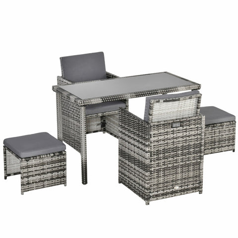 Rootz Poly Rattan Seating Group - Dining Set - Garden Set - 5 Pieces With Cushions - Grey - 120L x 60W x 72H cm