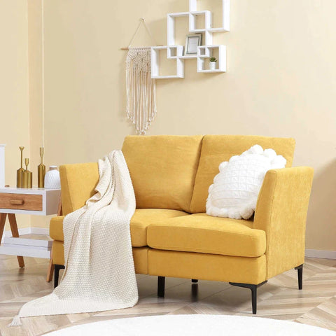 Rootz Sofa For 2 People - Thick Padding - Linen Look Cover - Steel Legs - Up To 300 Kg - Yellow - 137 x 79.5 x 71 cm