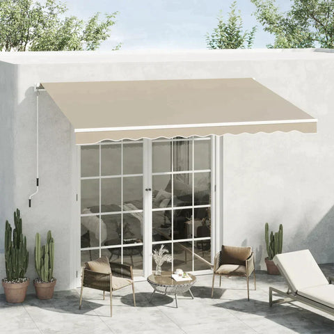 Rootz Awning - Sun Protection - Retractable - With Hand Crank - Metal Frame - Polyester - Blue + Beige - 3.95 x 2.45 x 3.50 m