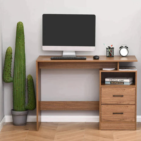 Rootz Computer Desk - Computer Table - Computer Desk With Open Shelves And Drawers - Brown - 107x 48x 76.2 cm
