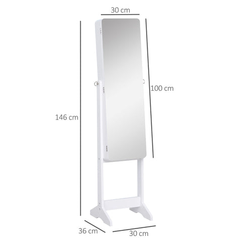 Rootz Jewelry Cabinet - Led Jewelry Cabinet - Interior Mirror - Mirror Cabinet - Foldable Shelf - Standing Mirror - White - 146cm