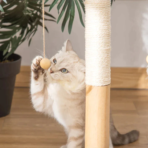 Rootz Scratching Post - Scratching Post for Cats - Scratching Toy with Ball Spring - MDF Sisal - Beige + Brown - 40 x 37 x 51 cm