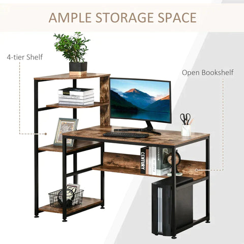 Rootz Desk - Computer Desk - Adjustable Desk - 4 Storage Shelves - 140x 60x 122cm