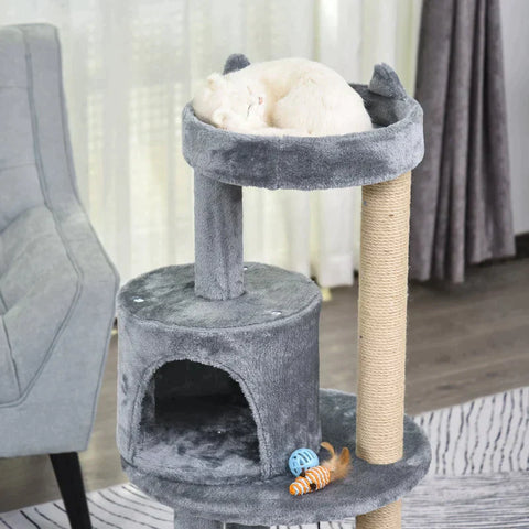Rootz Krabpaal - Cat Activity Tree - Krabpalen - Kattengrot - Kattenhuis - Grijs - 48x48x104 cm