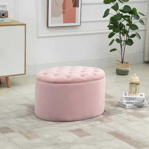 Rootz Bench - Upholstered Bench with Storage Space - Chest Bench - Oval Shape - Hallway - Bedroom - Living Room - Velvety - Polyester - Pink - 71 x 52 x 42 cm