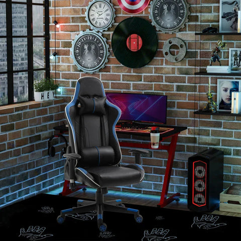 Rootz Gaming Chair - Office Chair - Desk Chair - Headrest - Lumbar Cushion - Adjustable Handle - Blue/Black - 70 x 60 x 128-138 cm