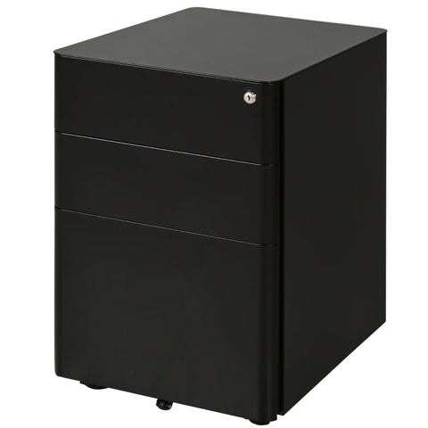 Rootz File Cabinet - Rolling Container - Office Container - 3 Drawers - Steel Metal - Home - Office - Black