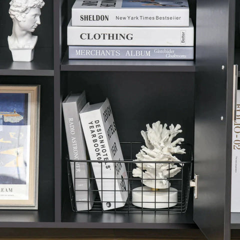 Rootz Printer Table - Printer Stand with Wheels - Filing Cabinet - Office Trolley - Trolley with 4 Compartments 1 Door - Black - 100 x 40 x 71 cm