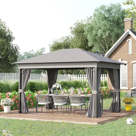 Rootz Gazebo - Garden Gazebo - Pavilion - Garden Tent - Party Tent - Aluminum/Steel/Polyester - Grey - 4m x 3m
