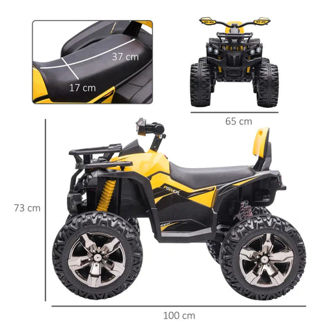 Rootz Electric Pickup Car - Electric Quad - Children's Electric Atv Stroller - Led Front Light With Mp3 - Baby Electric Motorcycle - Metal - Yellow - 100 x 65 x 73 cm