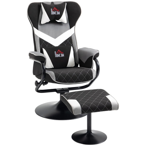 Rootz Relax Chair - Relaxation Chair - Gaming Chair - With Stool - Tiltable Backrest - Swivel Seat - Polyester/Foam/Metal - Black/Grey - 67 x 78.5 x 102.5cm
