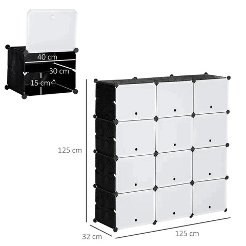 Rootz Shoe Cabinet - Wooden Mallet - Black Clamp - Plastic + Steel - Black + White - 125 x 32 x 125 cm