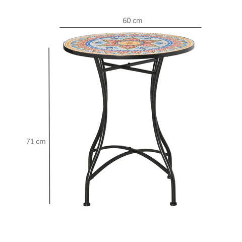Rootz Garden Table - Mosaic Table - Round Bistro Table - Side Table With Mosaic Top Ceramic - Metal - Red + Blue + White - Ø60 cm