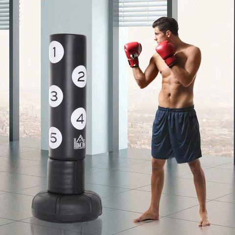 Rootz Standing Punching Bag - Punching Bag - Stand - Vinyl Pad - Boxing Partner - Black - W70 x D70 x H176 cm