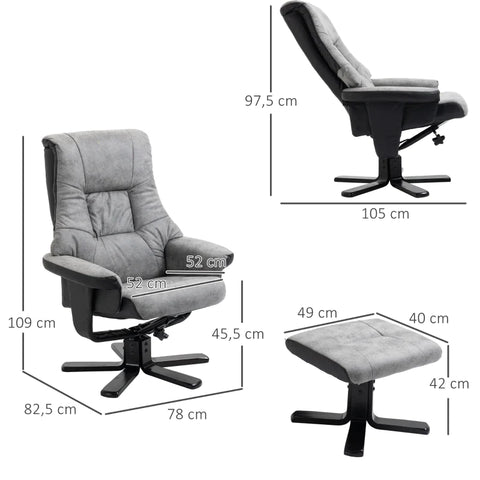 Rootz Relaxation Chair With Stool - Tv Chair - Upholstered Chair - Sofa Bed - 360° Rotatable - Grey - 78 x 82.5 x 109 cm