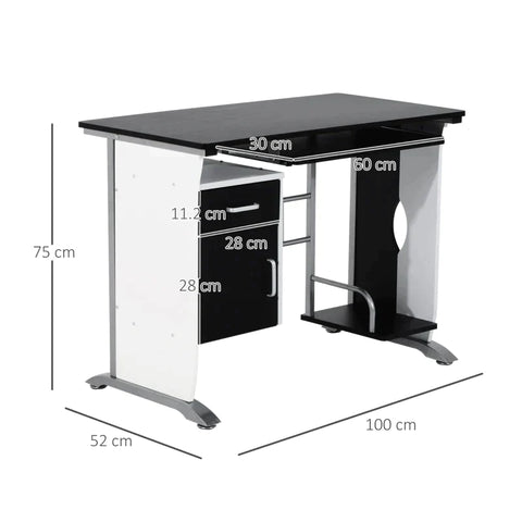 Rootz Computertisch – Eckschreibtisch – Bürotisch – mit Schubladen – Weiß/Schwarz/Silber – 100 x 52 x 75 cm