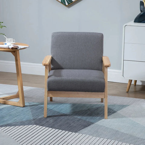 Rootz Armchair in Scandi Design - Accent Chair - Solid Wood - Linen Look - Gray + Natural - 64 cm x 70 cm x 72 cm