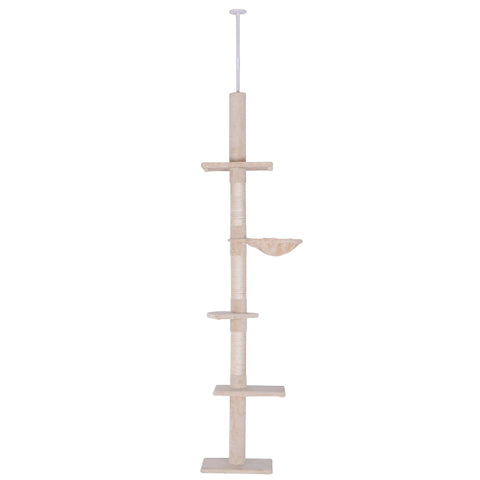 Rootz Scratching Post - Ceiling High - Height Adjustable - Cat Tree with Sisal Columns - Cat Scratching Post - Cat Climbing Tree - Beige - 40 x 34 x 230-260 cm