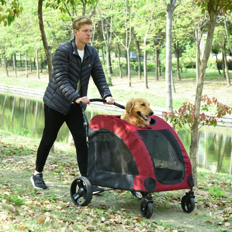 Rootz Pet Trolley - Pet Stroller - Pet Buggy - Dog Buggy - Dog Trailer - Pet Trailer - Red/Black - 98x82x110 cm