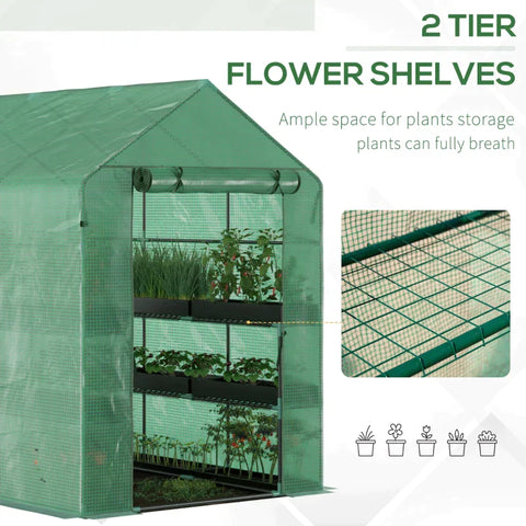 Rootz Greenhouse - 2 Tier Greenhouse - Buitentuin Met Roldeur - Groen - 214 cm x 143 cm x 195 cm