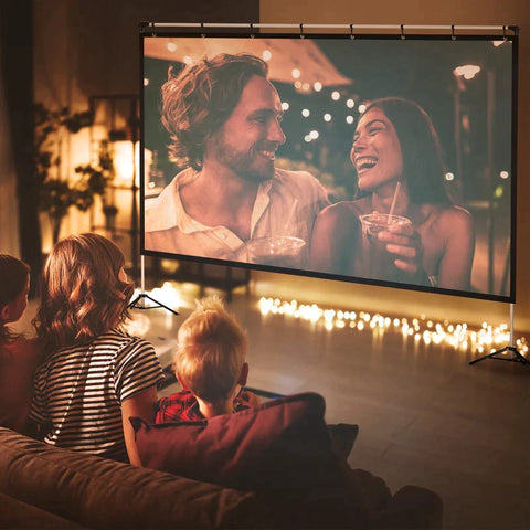 Rootz-Projektionsleinwand – 120-Zoll-Projektionsleinwand – mit Metallständer – faltbar, tragbar – Filmleinwand – Kunststoff – Weiß – 295 x 41,5 x 212 cm