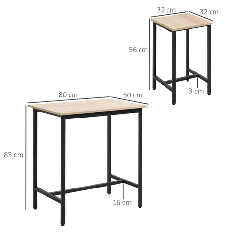 Rootz 3-piece Seating Group - Industrial Design - 1 Table 2 Stools - Black + Natural - 80L x 50W x 85H cm