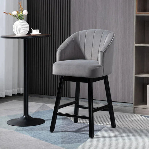 Rootz Stool - Bar Stool - Rotatable Stool - Elegant Cover - Soft Upholstery - Footrest - Rubber Wood - Grey - 60 x 60 x 112 cm