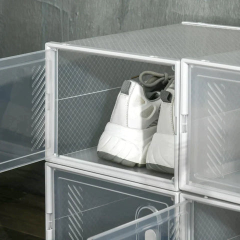 Rootz Shoe Box - Portable Shoe Storage Cabinet - Shoe Cabinet - Cube Storage - With Magnetic Door - PP - Clear/White - 25 x 35 x 19cm