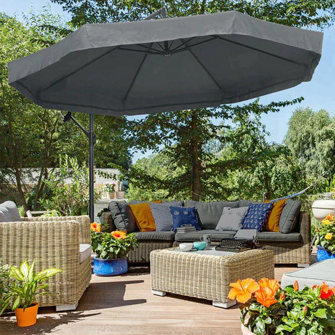 Rootz Traffic Light Umbrella - Parasol with Hand Crank and Mosquito Net - For 8 People - 360° Rotatable - Green - 2.95m x 2.95m x 2.4m