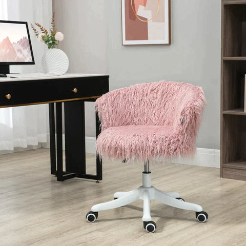 Rootz Office Chair - Boho Style Office Chair - Pink Plush - 360 Degree Swivel - Height Adjustable - Pink + White - 60W x 59D x 68-76H cm