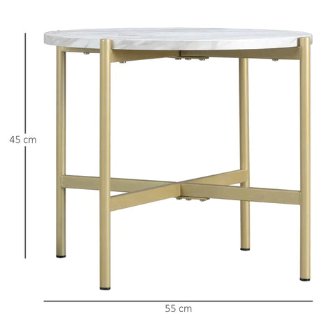 Rootz Side Table - Industrial Design - Table Top In Marble Look - Gold + White - 55 cm x 55 cm x 45 cm