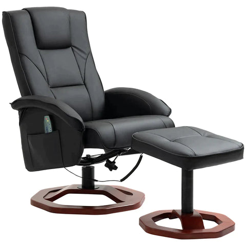 Rootz Massage Chair - Relaxation Chair - With Footstool - 10 Massage Points - Reclining Function - Rotating Seat - Black - 73 x 83 x 106cm