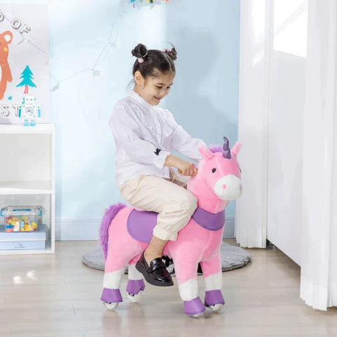 Rootz Kids Rocking Horse - Rocking Horse - Kids Ride-on Unicorn - With Two Wheels - Steel/Poplar Wood/PU - Pink - 70 cm x 32 cm x 87 cm
