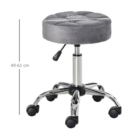 Rootz Salon Chair - Salon Chair With Wheels - Swivel Stool - Height-adjustable - Salon Stool - Velvet Touch - Grey - 35 x 35 x 49-61 cm