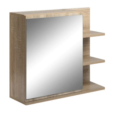 Rootz Mirror Cabinet - Mirror Door Cabinet With 5 Shelves - Chipboard - Glass - Natural - 60cm x 18cm x 50cm