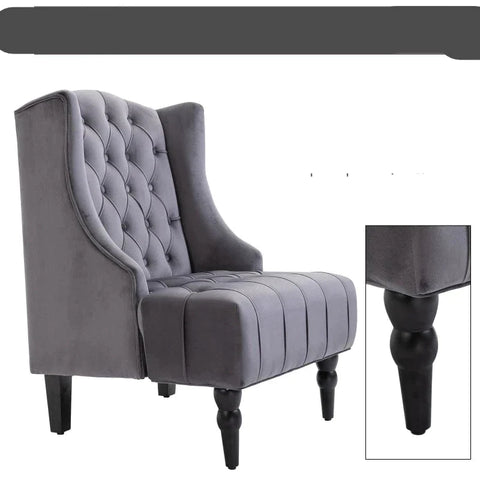 Rootz Single Chair - Wing Chair - Relaxation Chair - Tufted Design Chair - Raised Legs Chair - Stylish Raised Leg Design - Gray - 67 X 70.5 X 97 Cm