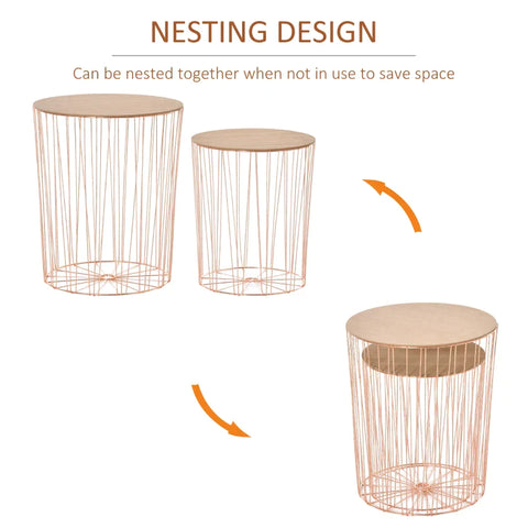 Rootz Side Table - Bedside Table - Bedroom Stand - Side Table Set - Rose Gold