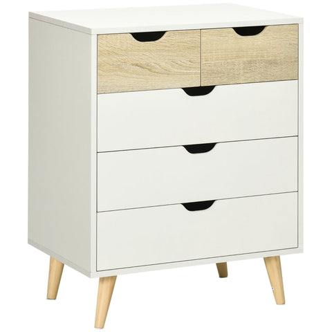 Rootz Chest Of Drawers - Cabinet - 5 Drawers - Anti-tilt - Modern Design - Pine Wood - White + Light Brown - 60 x 40 x 77.5 cm