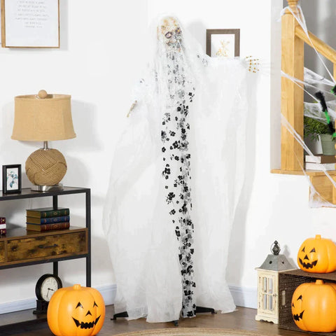 Rootz Halloween Decoration - Ghost Bride With Special Effects And Sound Function - Indoor Decoration - White - 110 cm x 18 cm x 175 cm