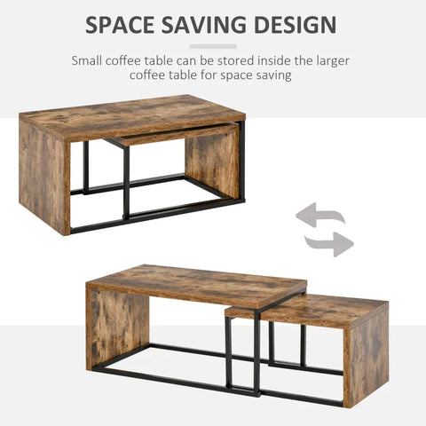 Rootz Coffee Tables - Nesting Tables - Side Tables - Black/Brown - 90x48x42 cm/59x42x36 cm