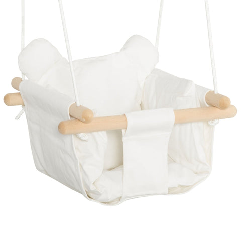 Rootz Babyschommel - Stoffen Schommel Met Zitkussen - In Lengte Verstelbare Touwen - Katoen - Crème Wit - 40 x 40 x 180cm