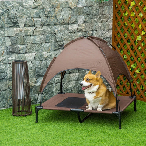 Rootz Dog Bed - Pet Bed - Raised Dog Bed - Outdoor Dog Lounger - Breathable - Taffeta Coffee - 92 x 76 x 90cm