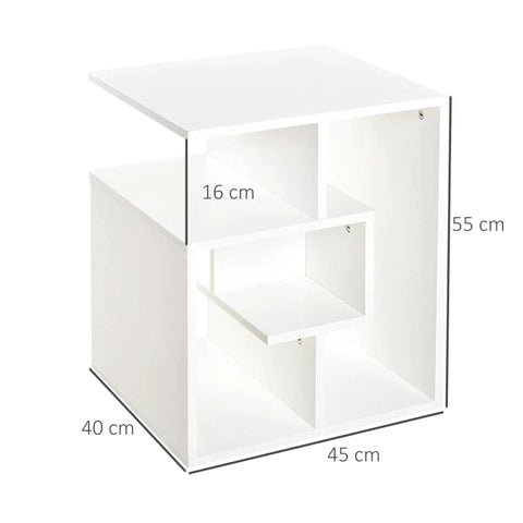 Rootz Side Table - 3-Tier Side End Table - Open Shelves Storage - Coffee Book Magazine Desk - Home - Living Room - White - 45 cm x 40 cm x 55 cm