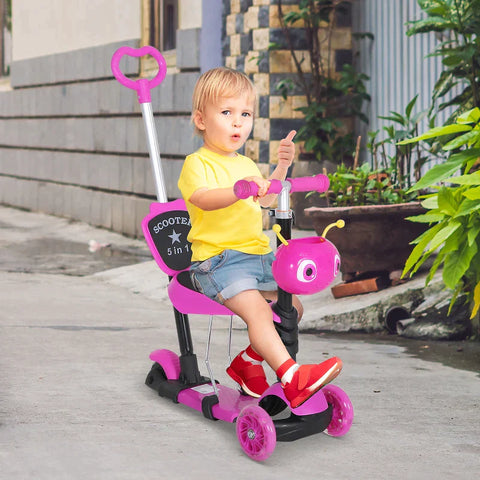 Rootz 5-in-1 Kids Kick Scooter - Children's Scooter - Scooter - City Scooter - Children's Scooter - Telescopic Tube - Height-adjustable - Pink - 62 x 25 x 72.5 cm