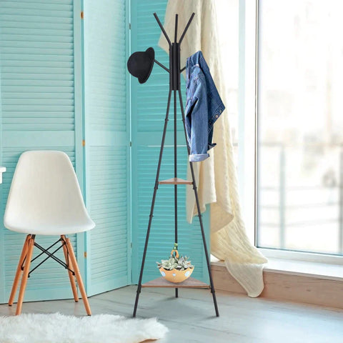 Rootz Coat Stand - Clothes Stand - 6 Hooks - Metal - Black - 32.5 x 45.5 x 182 cm
