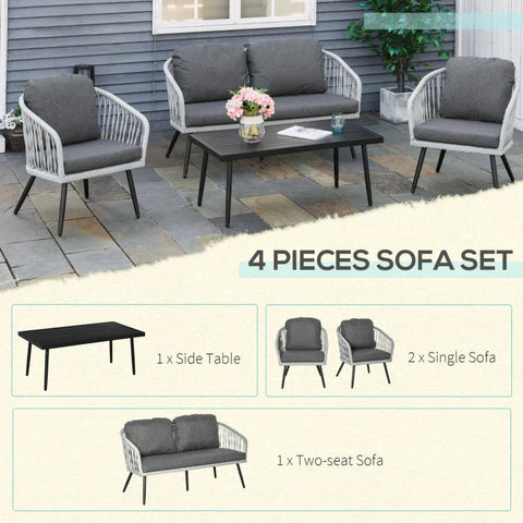 Rootz Outdoor Furniture Set - Garden Furniture Set - 4 Piece Rattan Patio Sofa Set - With 2 Single Cushioned Sofas - 1 Loveseat And 1 Coffee Table - Grey