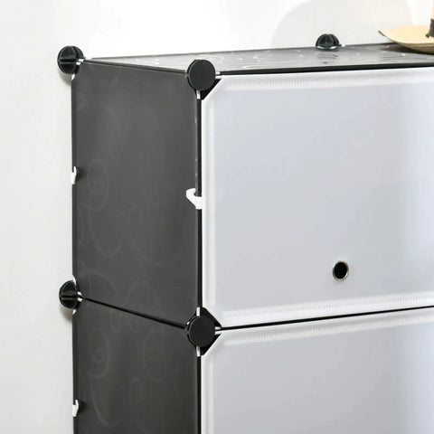 Rootz Shoe Cabinet - Wooden Mallet - Black Clamp - Plastic + Steel - Black + White - 125 x 32 x 125 cm
